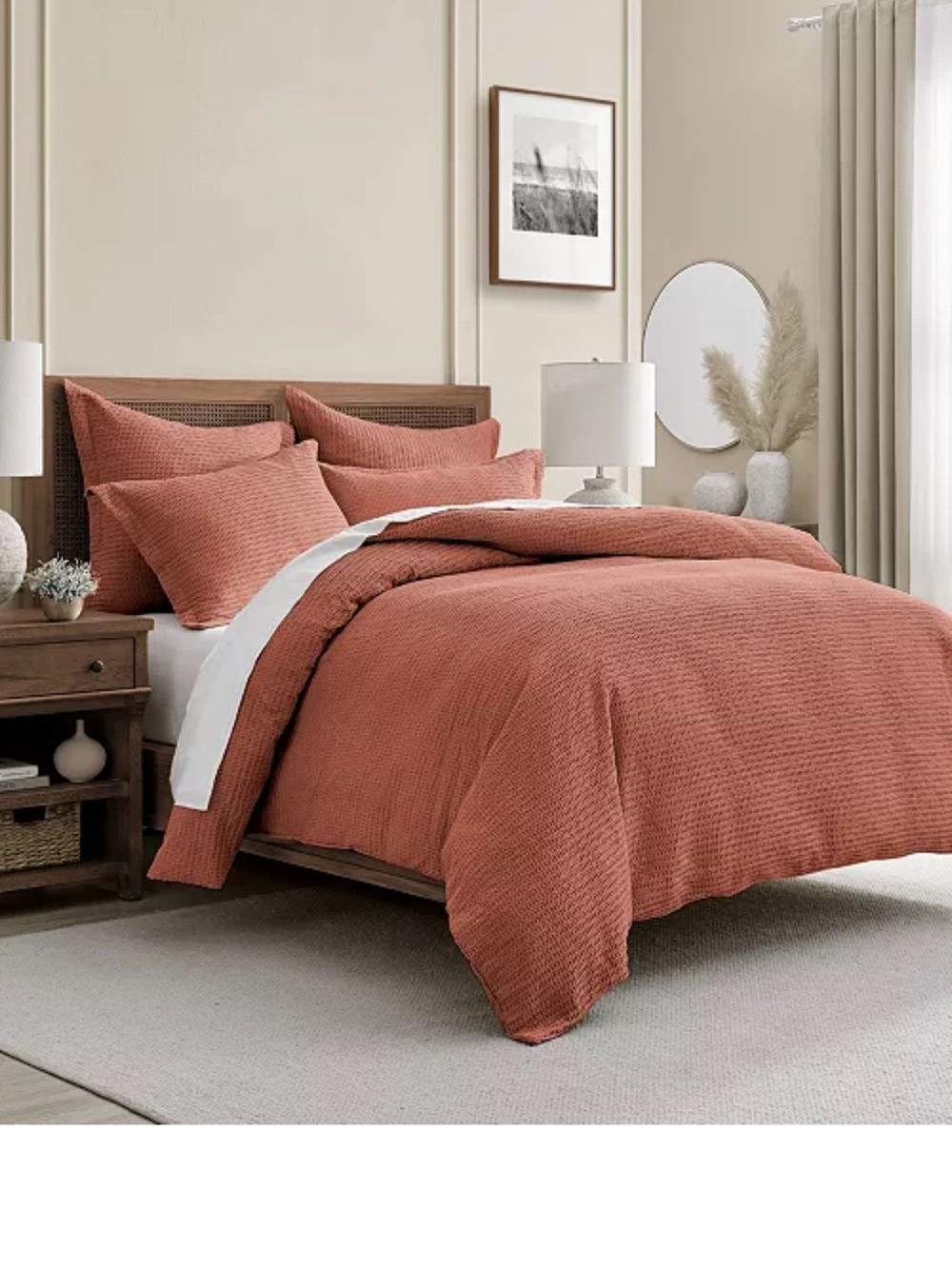 $450 New Levtex home Textured Cotton Duvet Cover Set in Terracotta 2 pillow case